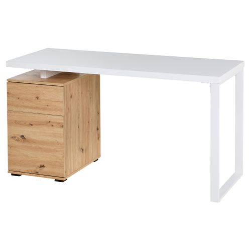 Bureau avec caisson JIMMY blanc et imitation chêne