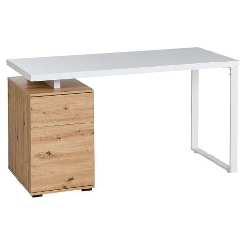 Bureau avec caisson JIMMY blanc et imitation chêne