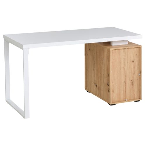 Bureau avec caisson JIMMY blanc et imitation chêne