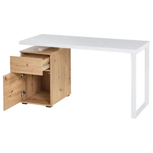 Bureau avec caisson JIMMY blanc et imitation chêne