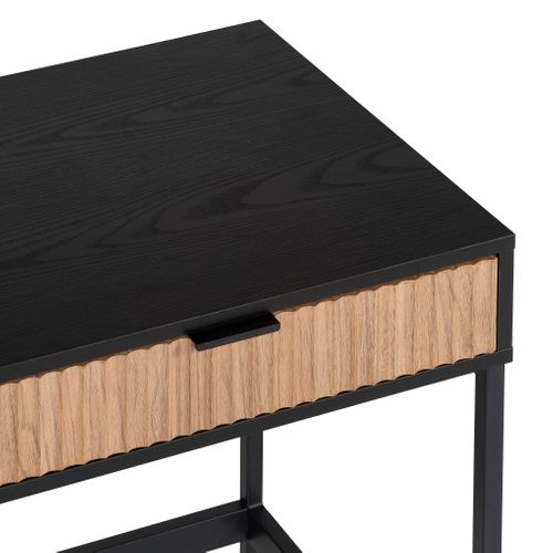 Bureau 2 tiroirs ISAK noir et imitation chêne