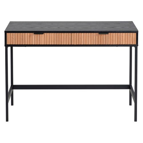Bureau 2 tiroirs ISAK noir et imitation chêne