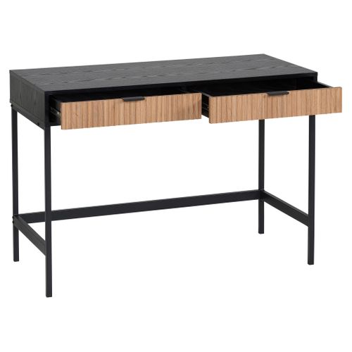 Bureau 2 tiroirs ISAK noir et imitation chêne