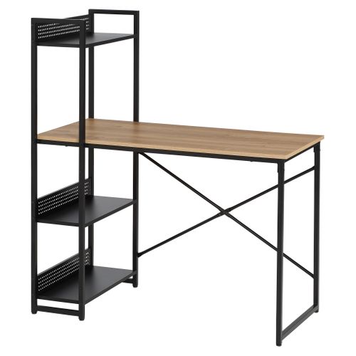 Bureau avec étagère MARLON noir et imitation chêne