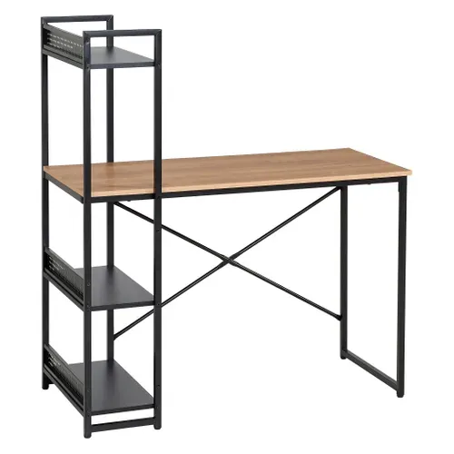 Bureau avec étagère MARLON noir et imitation chêne