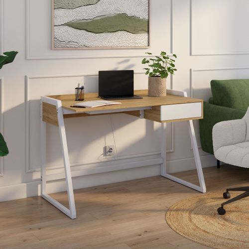 Bureau 1 tiroir LYAM blanc et imitation chêne