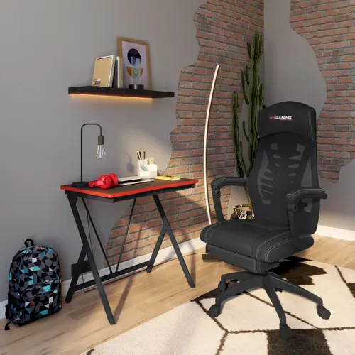 Bureau gamer NIX noir et rouge vue d'ambiance 1