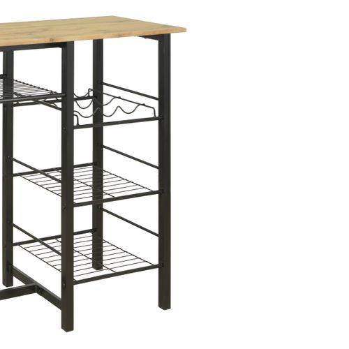 Table de bar avec 2 tabourets DETROIT imitation chêne et noir vue accessoires