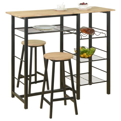 Table de bar avec 2 tabourets DETROIT imitation chêne et noir
