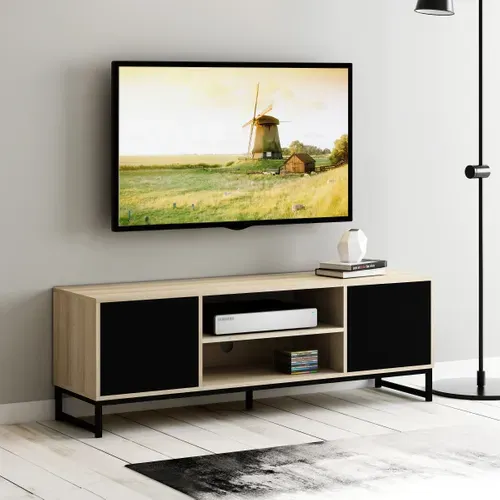 Meuble TV 2 portes TWINS 2 imitation chêne et noir