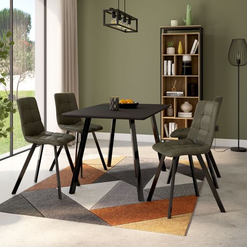 Table + 4 chaises SAVINA Noir et kaki