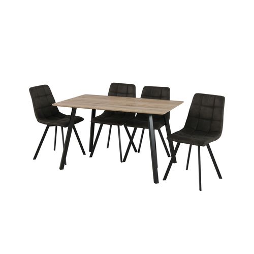 Table + 4 chaises SAVINA Imitation chêne vue de profil