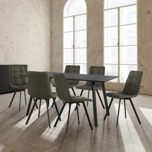 Table + 6 chaises SAVINA Noir et kaki
