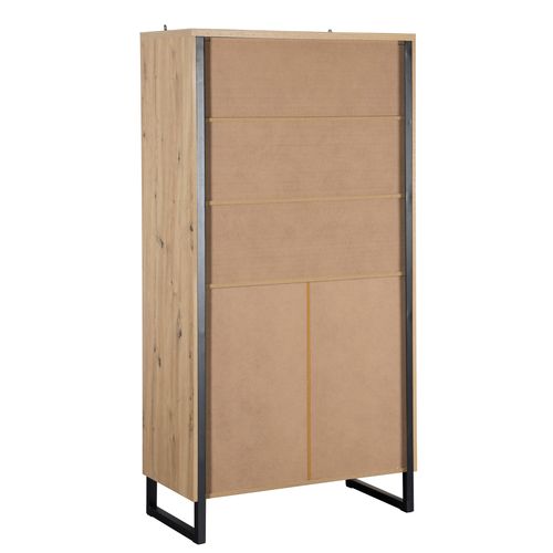 Vitrine 2 portes 3 tiroirs BOSTON Imitation chêne et noir