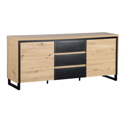 Buffet 2 portes 3 tiroirs BOSTON Imitation chêne et noir