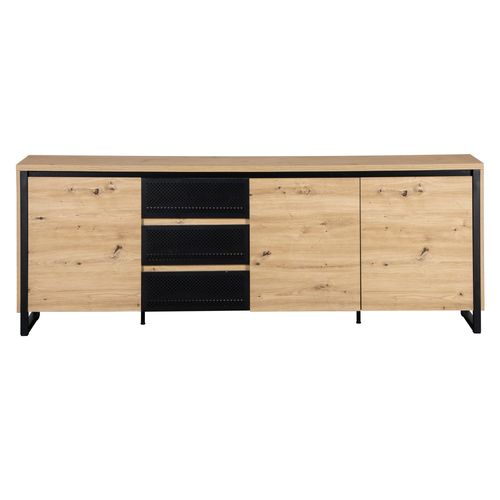 Buffet 3 portes 3 tiroirs BOSTON Imitation chêne et noir