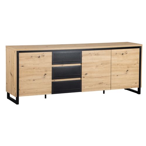 Buffet 3 portes 3 tiroirs BOSTON Imitation chêne et noir