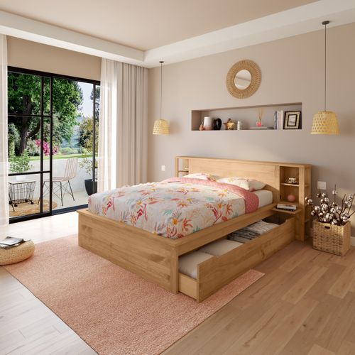Lit 140x190 cm TDL rang MARLY imitation chêne naturel vue d'ambiance 1