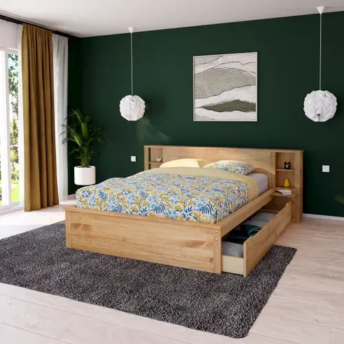 Lit 160x200 cm TDL rang MARLY imitation chêne naturel vue d'ambiance 1