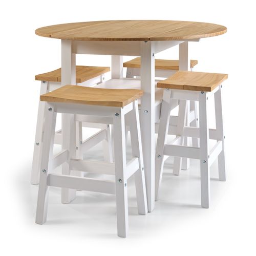 Table avec 4 tabourets JANE 2 Bois massif et blanc