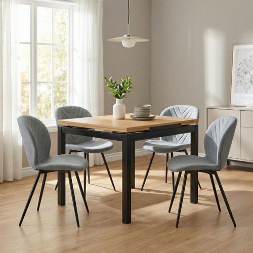 Table extensible L.90/115/140 BABETTE Imitation chêne / Noir vue d'ambiance 1