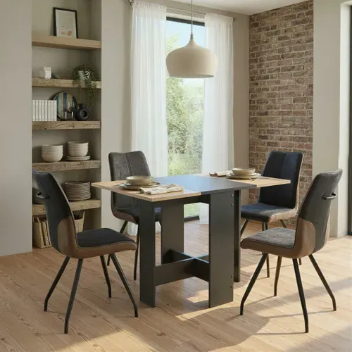 Table pliable DARA imitation chêne et noir vue d'ambiance 1