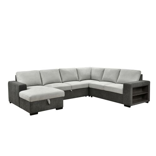 Canapé convertible panoramique angle gauche HERA tissu gris vue de profil