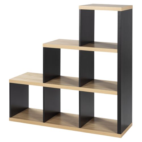 Séparation escalier 6 cases NEXT 3 noir et imitation chêne vue de profil