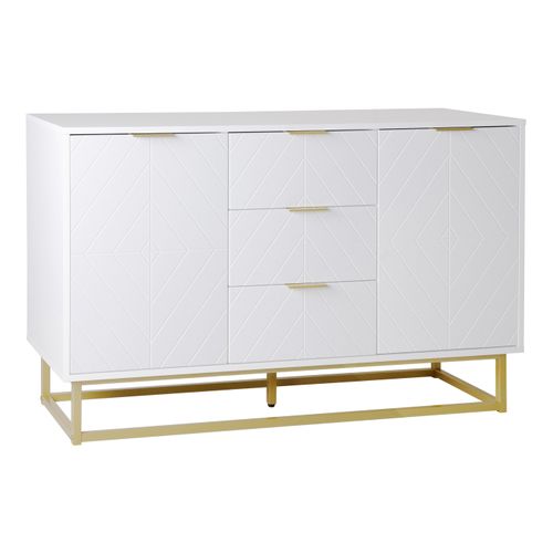 Commode 3 tiroirs 2 portes GLORY blanche et dorée