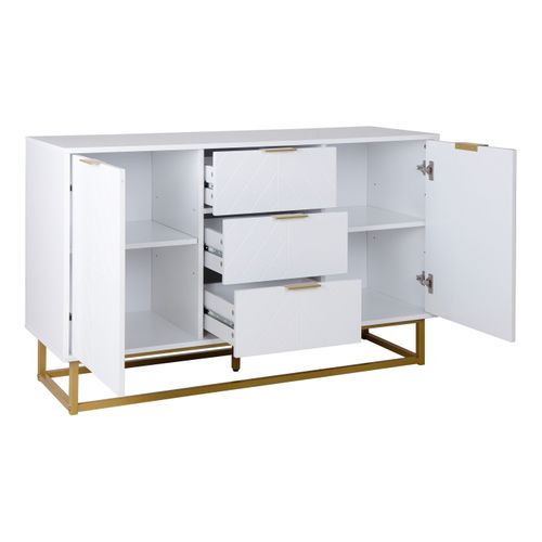 Commode 3 tiroirs 2 portes GLORY blanche et dorée