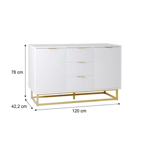 Commode 3 tiroirs 2 portes GLORY blanche et dorée
