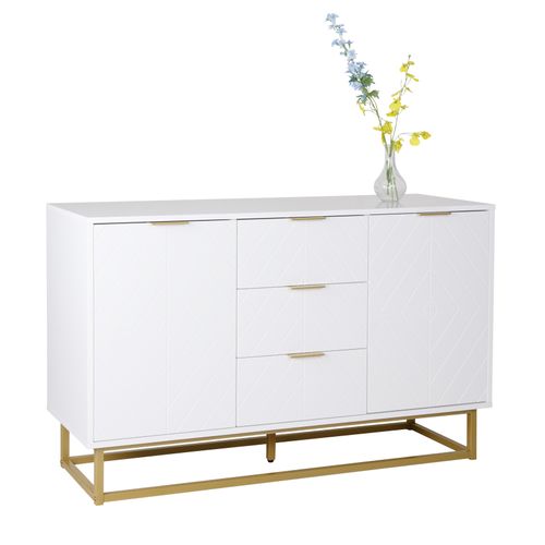 Commode 3 tiroirs 2 portes GLORY blanche et dorée