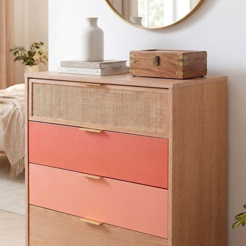 Commode 4 tiroirs ROSY imitation chêne et rose ROSY CHIFF 4T CH/RS