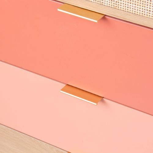 Commode 4 tiroirs ROSY imitation chêne et rose ROSY CHIFF 4T CH/RS vue détaillée