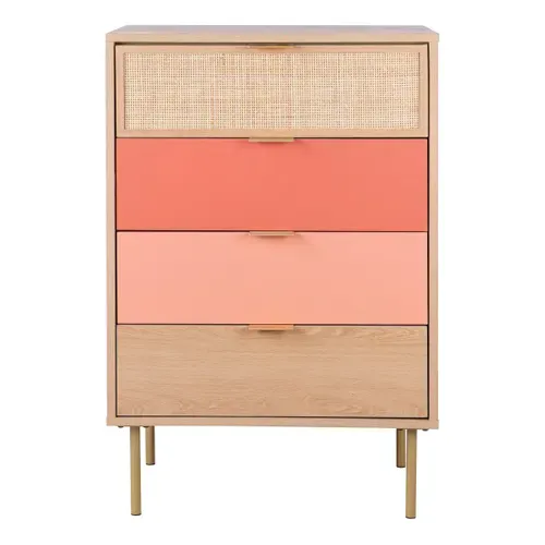 Commode 4 tiroirs ROSY imitation chêne et rose ROSY CHIFF 4T CH/RS vue de face