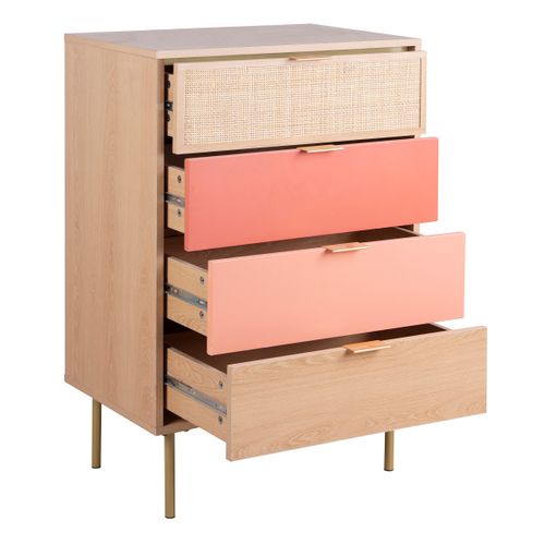 Commode 4 tiroirs ROSY imitation chêne et rose ROSY CHIFF 4T CH/RS