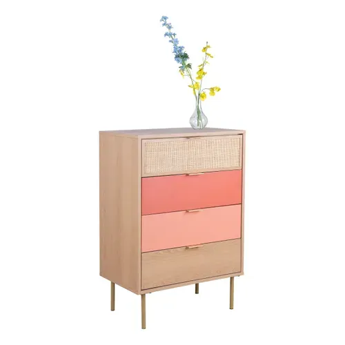 Commode 4 tiroirs ROSY imitation chêne et rose ROSY CHIFF 4T CH/RS