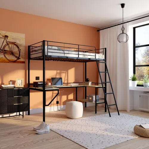 Lit mezzanine 90x190 cm MARGA avec bureau noir vue d'ambiance 1