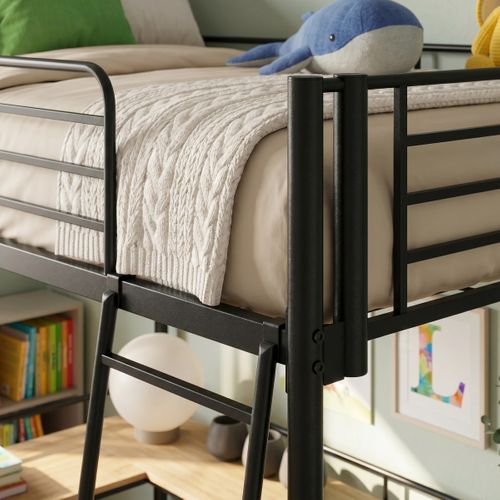 Lit mezzanine 90x190 cm MARGA avec grand bureau d'angle imitation et métal noir