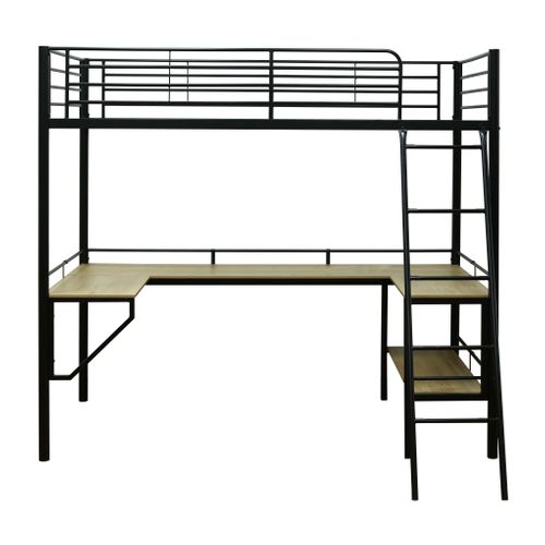 Lit mezzanine 90x190 cm MARGA avec bureau noir vue de face