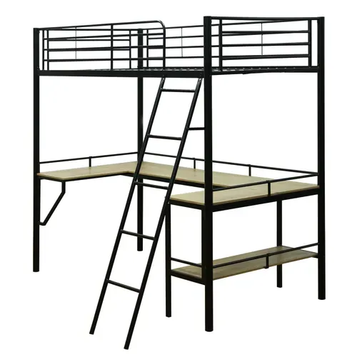 Lit mezzanine 90x190 cm MARGA avec bureau noir vue de profil