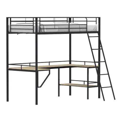 Lit mezzanine 90x190 cm MARGA avec bureau noir vue 3/4