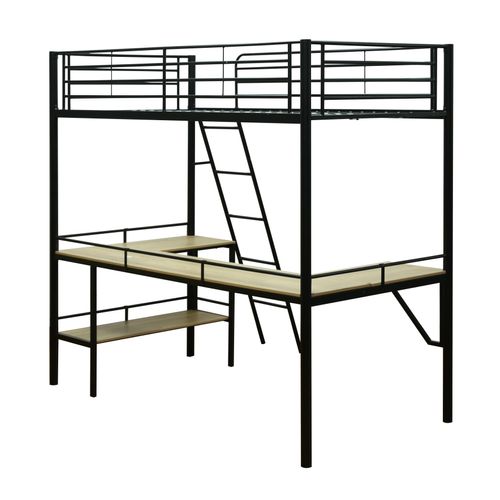 Lit mezzanine 90x190 cm MARGA avec bureau noir vue de derrière