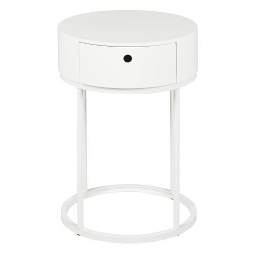 Chevet rond 1 tiroir NOE D. 38 cm blanc vue de face