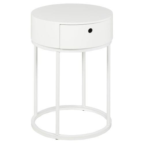 Chevet rond 1 tiroir NOE D. 38 cm blanc vue 3/4