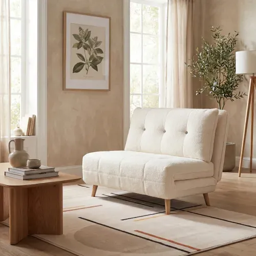 Fauteuil convertible CHOUPI tissu bouclette blanc vue d'ambiance 1