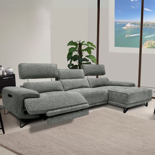 Canapé d'angle méridienne MAXIME droit tissu gris foncé