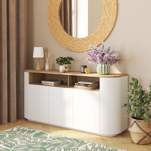 Buffet 5 portes RONDY imitation chêne et blanc vue d'ambiance 1