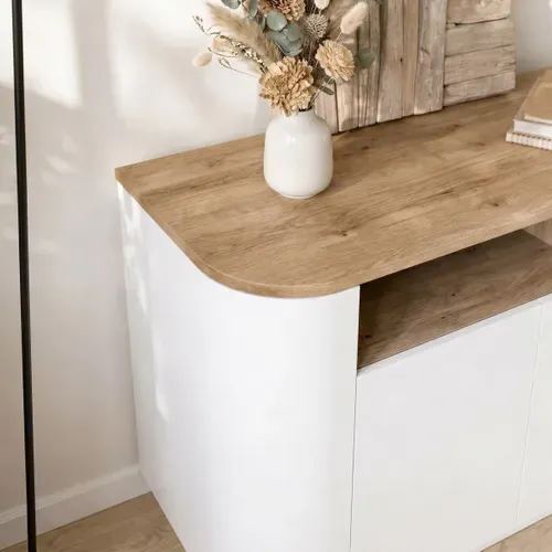 Buffet 5 portes RONDY imitation chêne et blanc