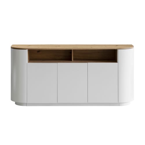 Buffet 5 portes RONDY imitation chêne et blanc